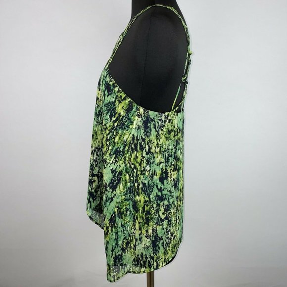 BCBGMAXAZRIA S Patterned Bakar Silk Cage Neck Tank Top In Evergreen Lined - Picture 6 of 12